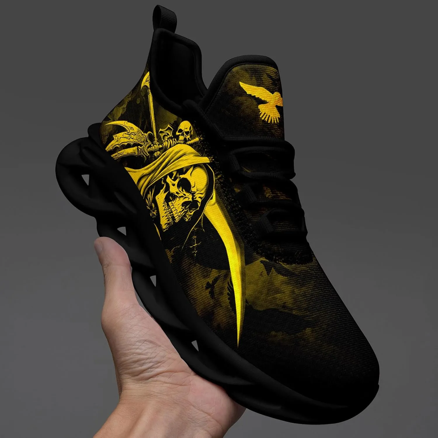 Skull Road Running Shoes for Men Women Athletic Cushioned Durable Sport Tennis Shoes Cool Scythe Cross-Training Sneakers