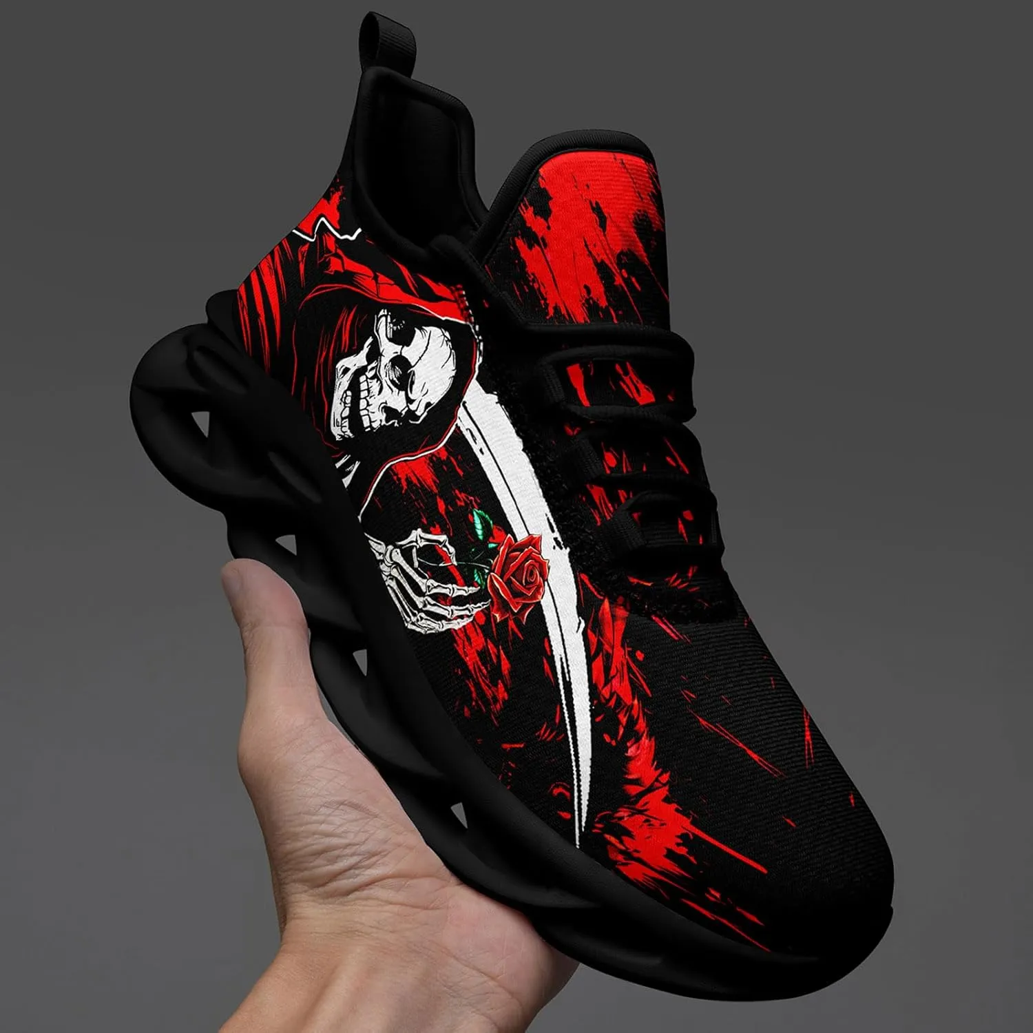 Skull Road Running Shoes for Men Women Athletic Cushioned Durable Sport Tennis Shoes Cool Scythe Cross-Training Sneakers