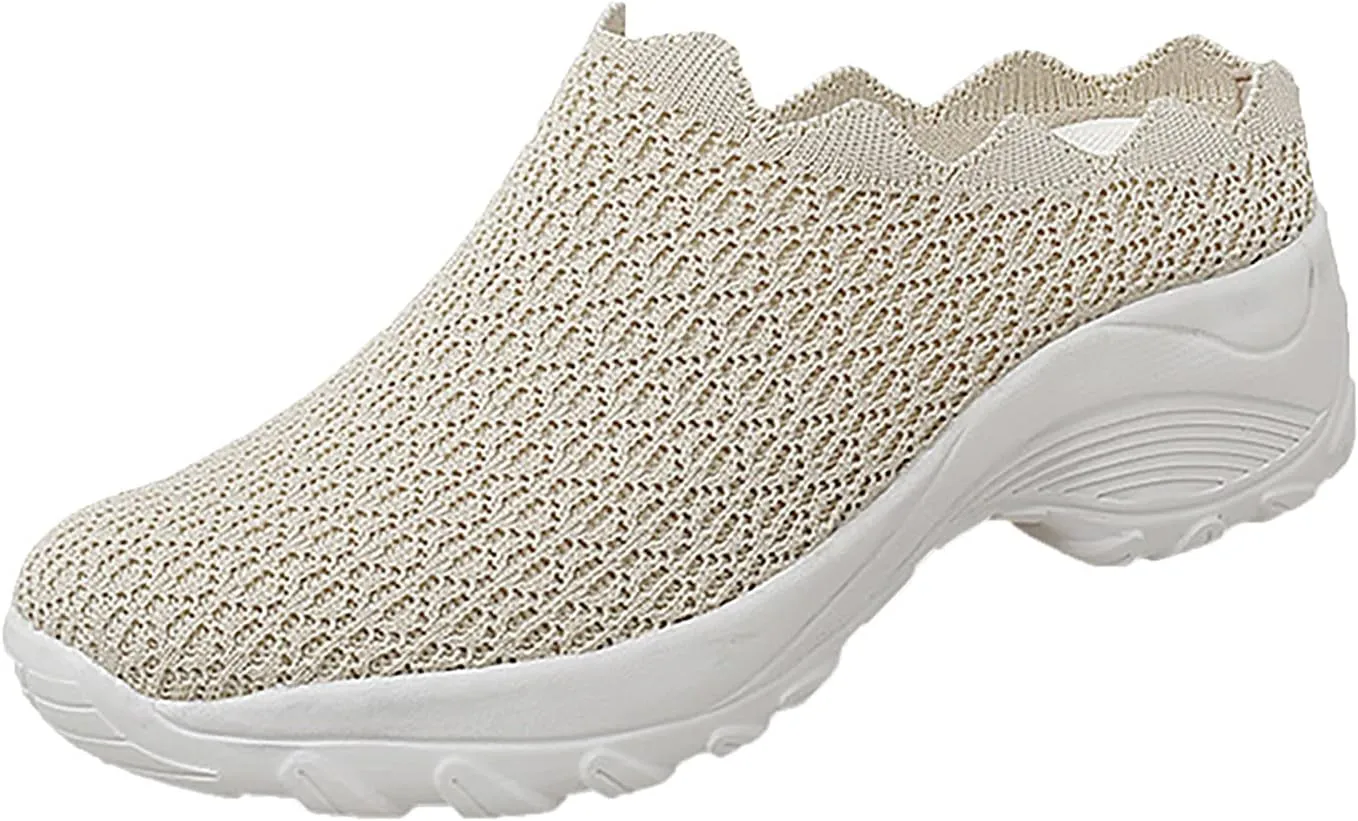 Slip On Shoes for Women Summer Fashion Wedge Shoes Breathable Fly Woven Mesh Shoes Arch Support Shoes
