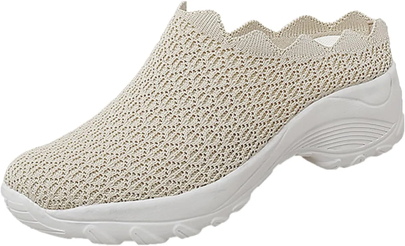 Slip On Shoes for Women Summer Fashion Wedge Shoes Breathable Fly Woven Mesh Shoes Arch Support Shoes