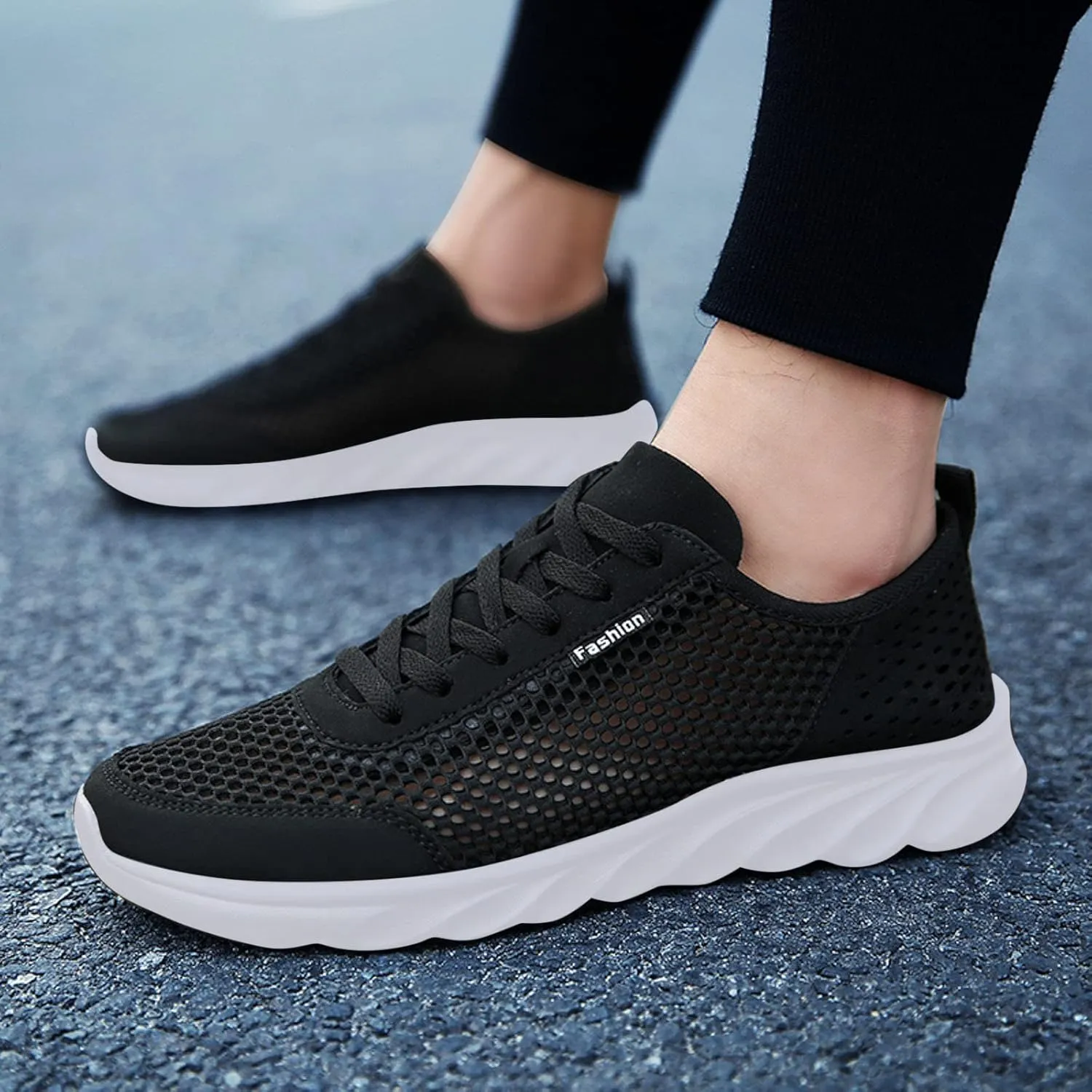 Sneakers Business Breathable Men Sports Shoes Simple Solid Color Fashion Summer New Pattern Mesh Hollow Breathable and