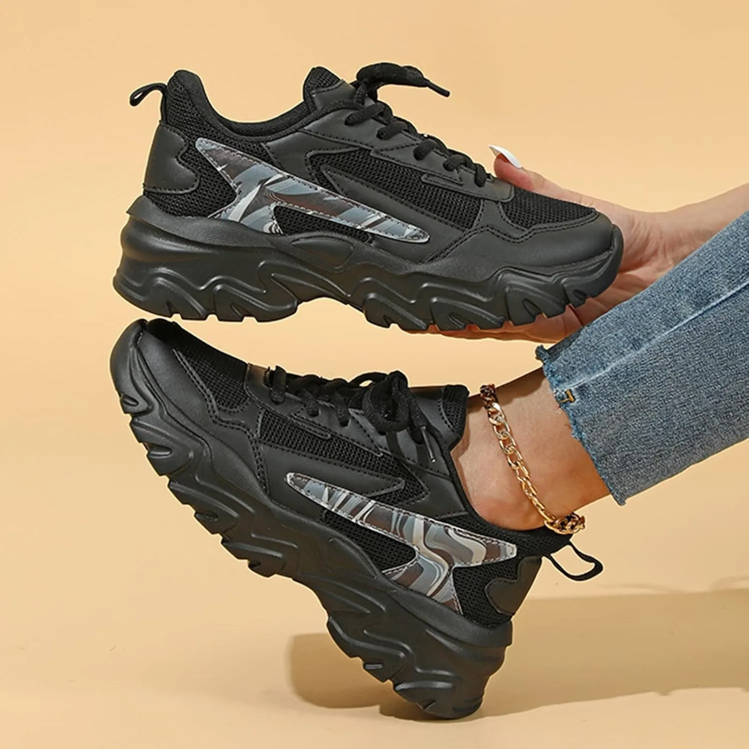 Sneakers for Women Fashion Platform White Zapatos Antideslizante Para El Invierno De Mujeres Womens Casual Shoes Black Sneakers Women Trendy Women Athletic Shoes Walking Running Shoes