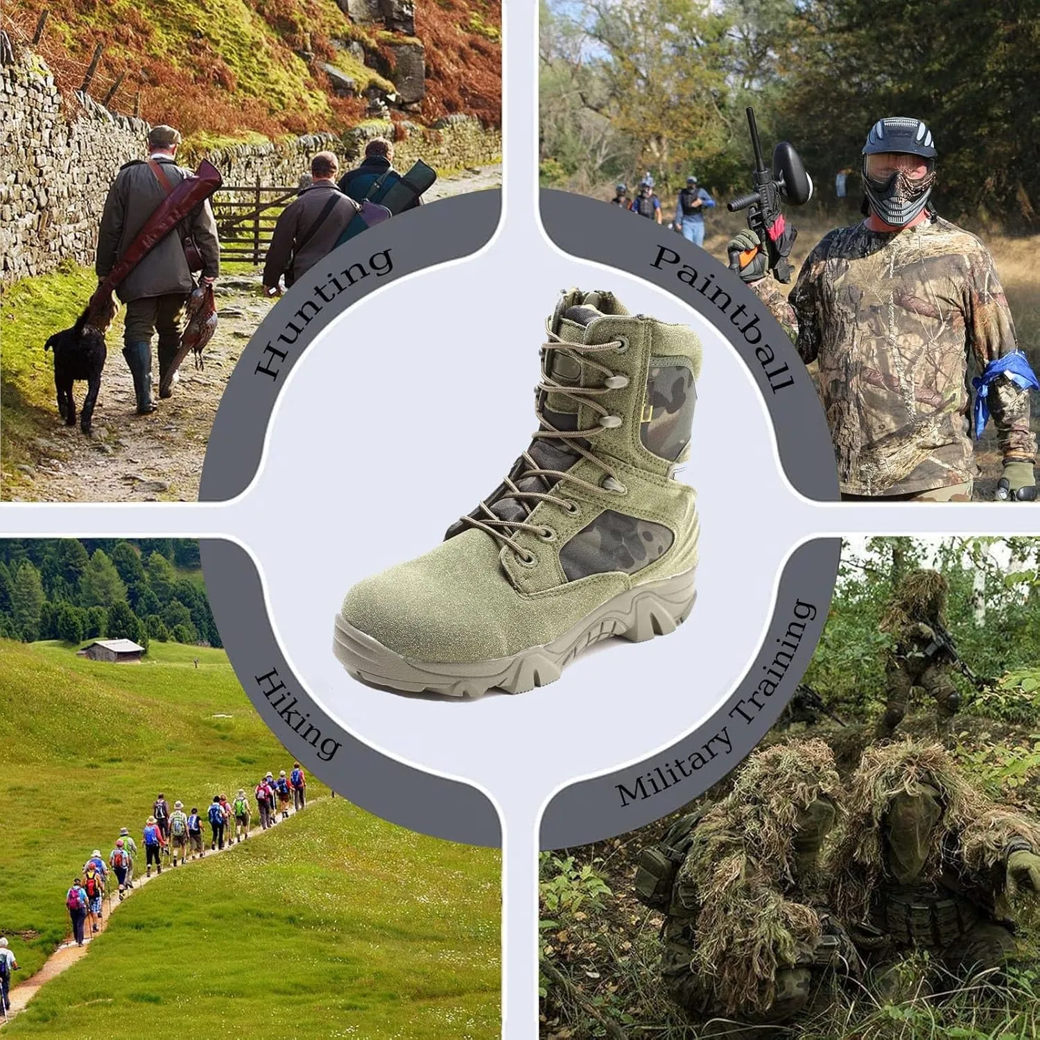Tactical Combat Boots with Side Zipper | Waterproof, Slip-Resistant, Lightweight Military Boots for Hiking, Trekking, & Work