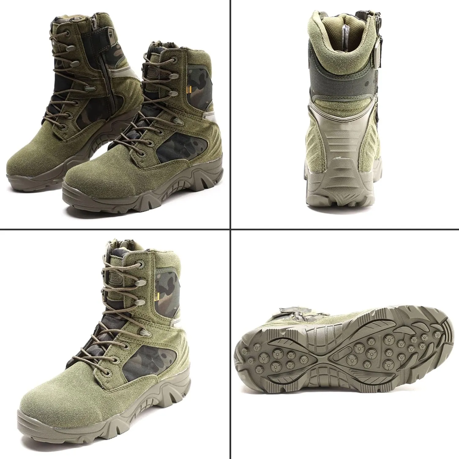 Tactical Combat Boots with Side Zipper | Waterproof, Slip-Resistant, Lightweight Military Boots for Hiking, Trekking, & Work