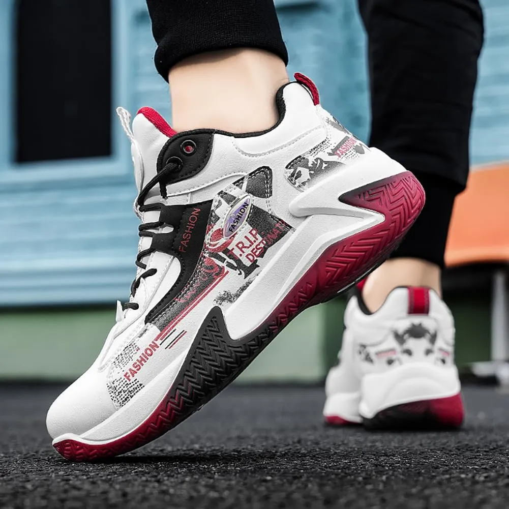 Unisex Youth High Top Breathable & Anti-Slip Fly-Weaving Basketball Shoes Absorption for Running, Training, Tennis and More