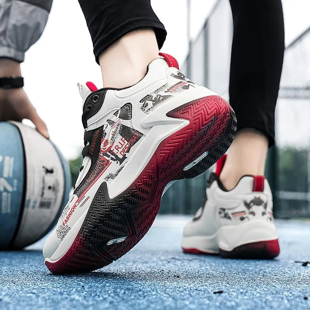 Unisex Youth High Top Breathable & Anti-Slip Fly-Weaving Basketball Shoes Absorption for Running, Training, Tennis and More