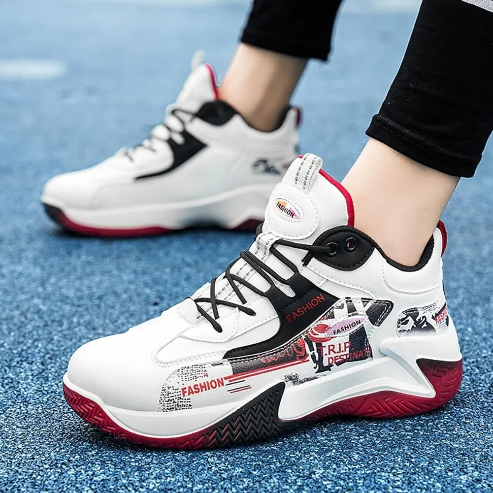 Unisex Youth High Top Breathable & Anti-Slip Fly-Weaving Basketball Shoes Absorption for Running, Training, Tennis and More