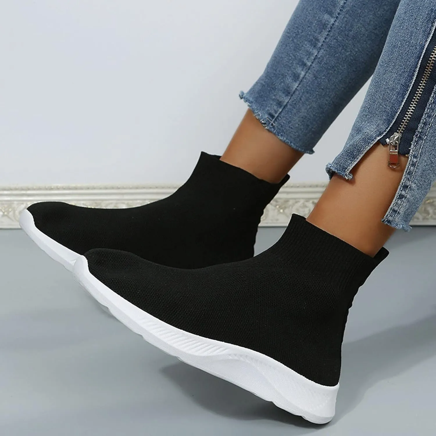 Walking Sneakers for Women Wide Width Slip On Orthopedic Shoes for Women Dressy Wedge Black Tennis Shoes for Women Slip On Sneakers for Women Size 8 Wide Width Pull On Sneakers Womens Black