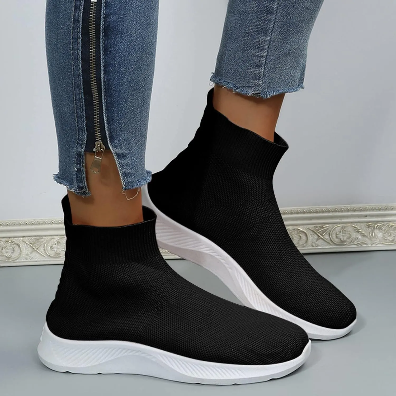 Walking Sneakers for Women Wide Width Slip On Orthopedic Shoes for Women Dressy Wedge Black Tennis Shoes for Women Slip On Sneakers for Women Size 8 Wide Width Pull On Sneakers Womens Black