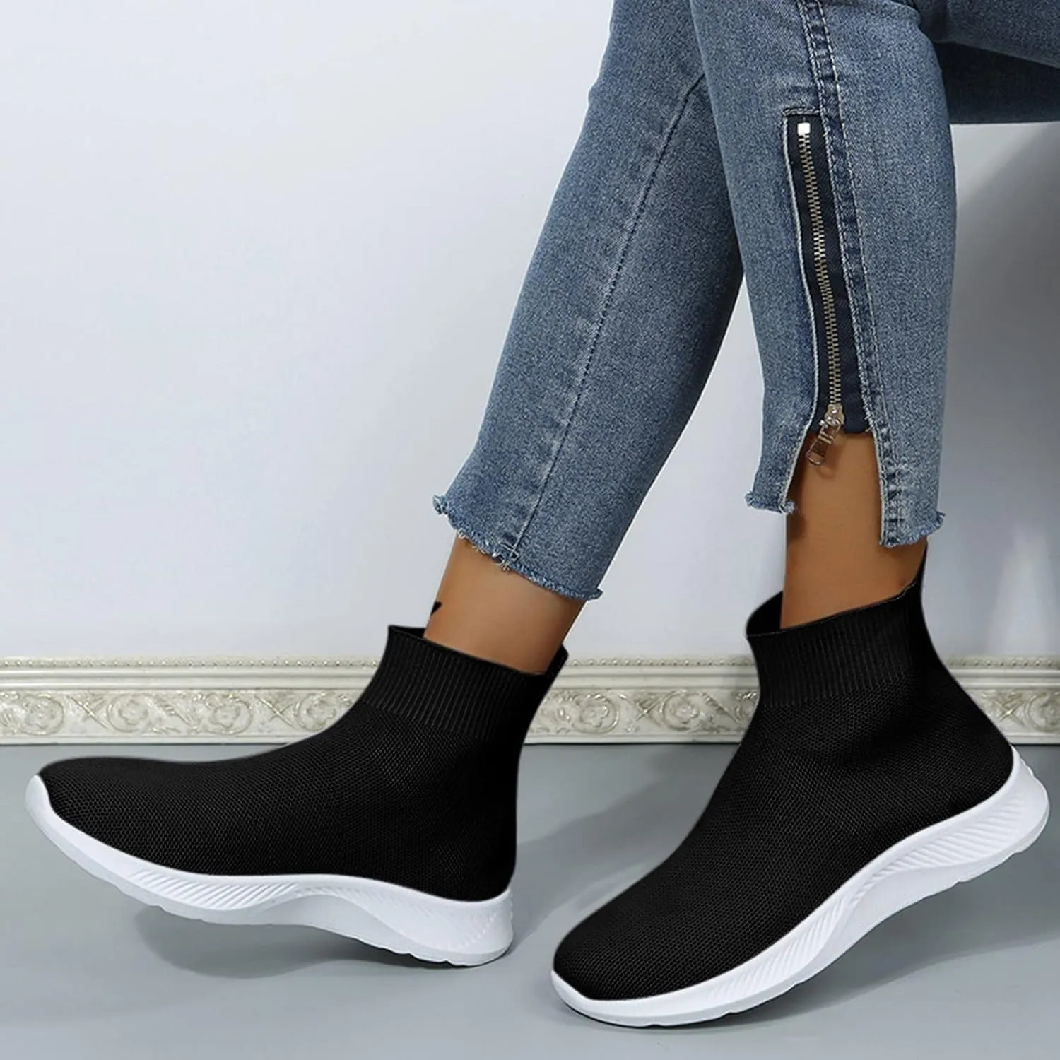 Walking Sneakers for Women Wide Width Slip On Orthopedic Shoes for Women Dressy Wedge Black Tennis Shoes for Women Slip On Sneakers for Women Size 8 Wide Width Pull On Sneakers Womens Black