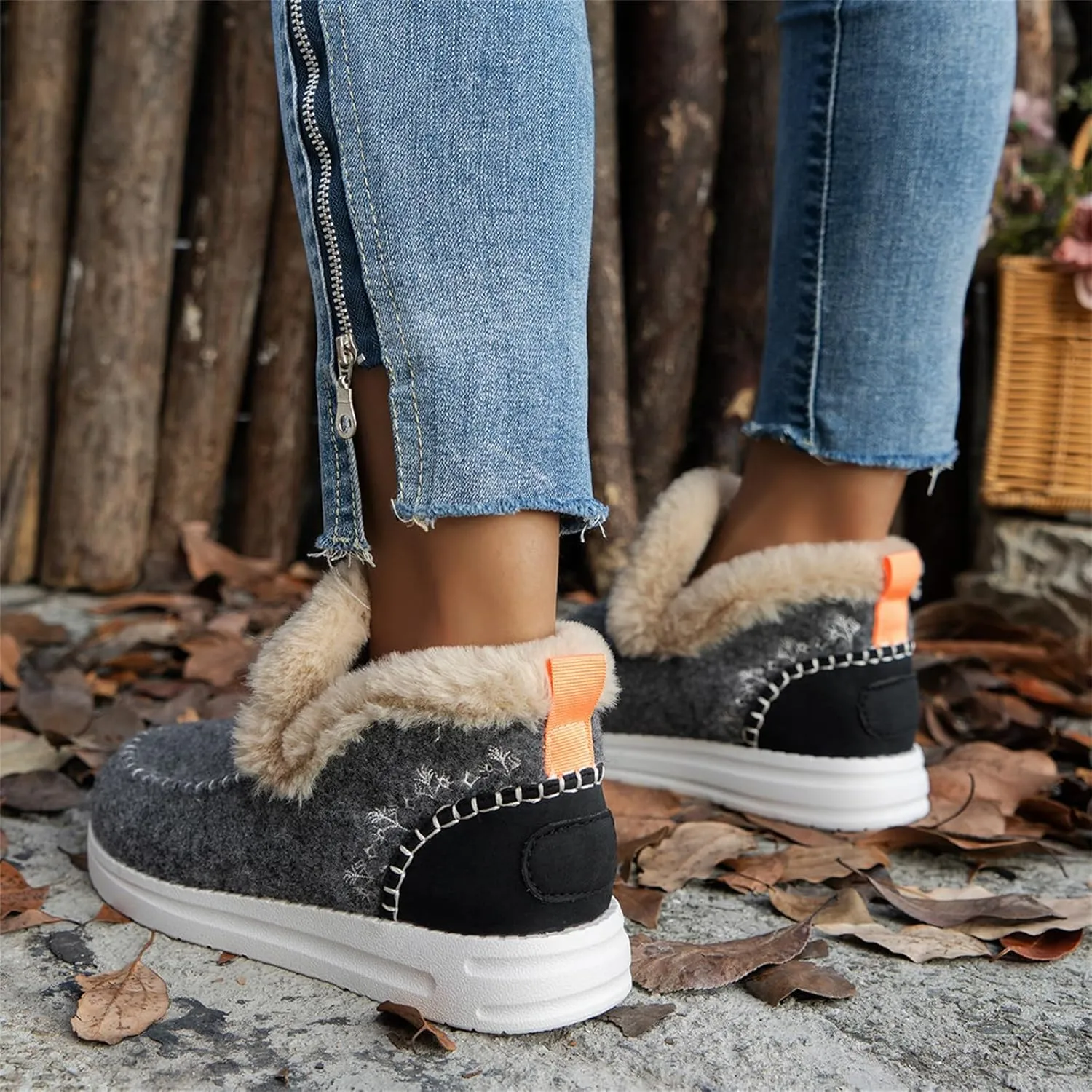 Winter Boots For Women 2024 Dressy Casual Slip-on Warm Loafers Shoes Faux Fur-Lined Comfortable Snow Ankle Boots