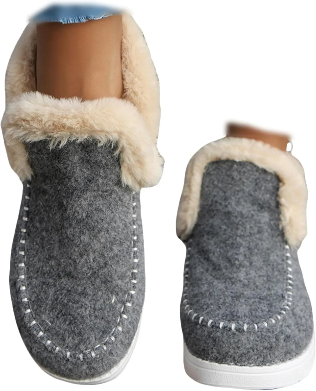 Winter Boots For Women 2024 Dressy Casual Slip-on Warm Loafers Shoes Faux Fur-Lined Comfortable Snow Ankle Boots