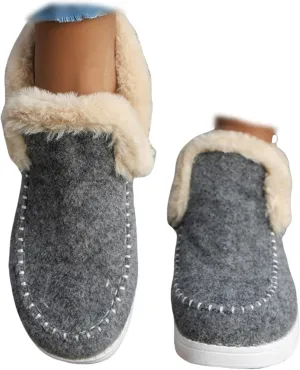 Winter Boots For Women 2024 Dressy Casual Slip-on Warm Loafers Shoes Faux Fur-Lined Comfortable Snow Ankle Boots