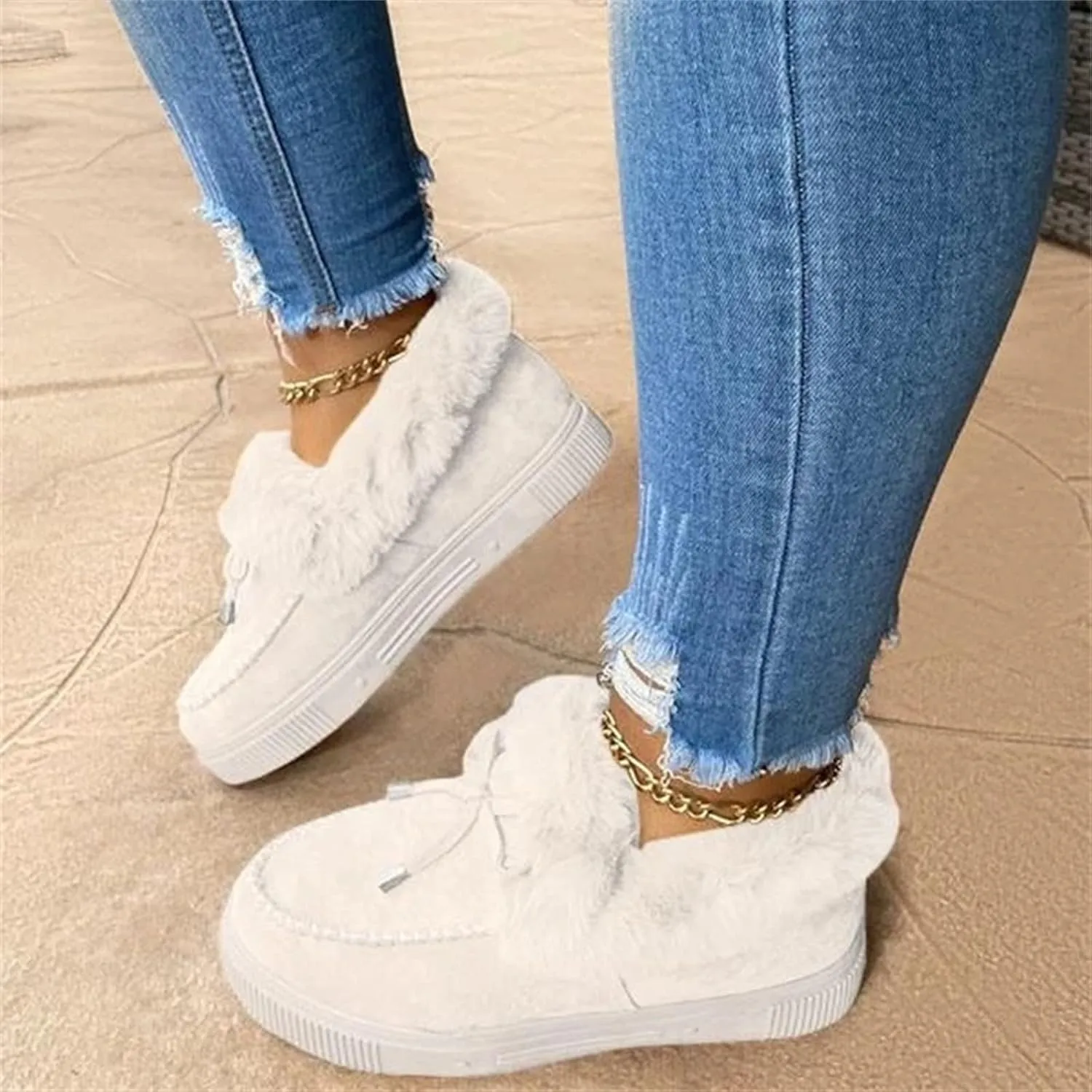 Winter Boots For Women 2024 Slip On Warm Snow Ankle Booties Fashion Fur Lined Outdoor Comfortable Loafers Shoes