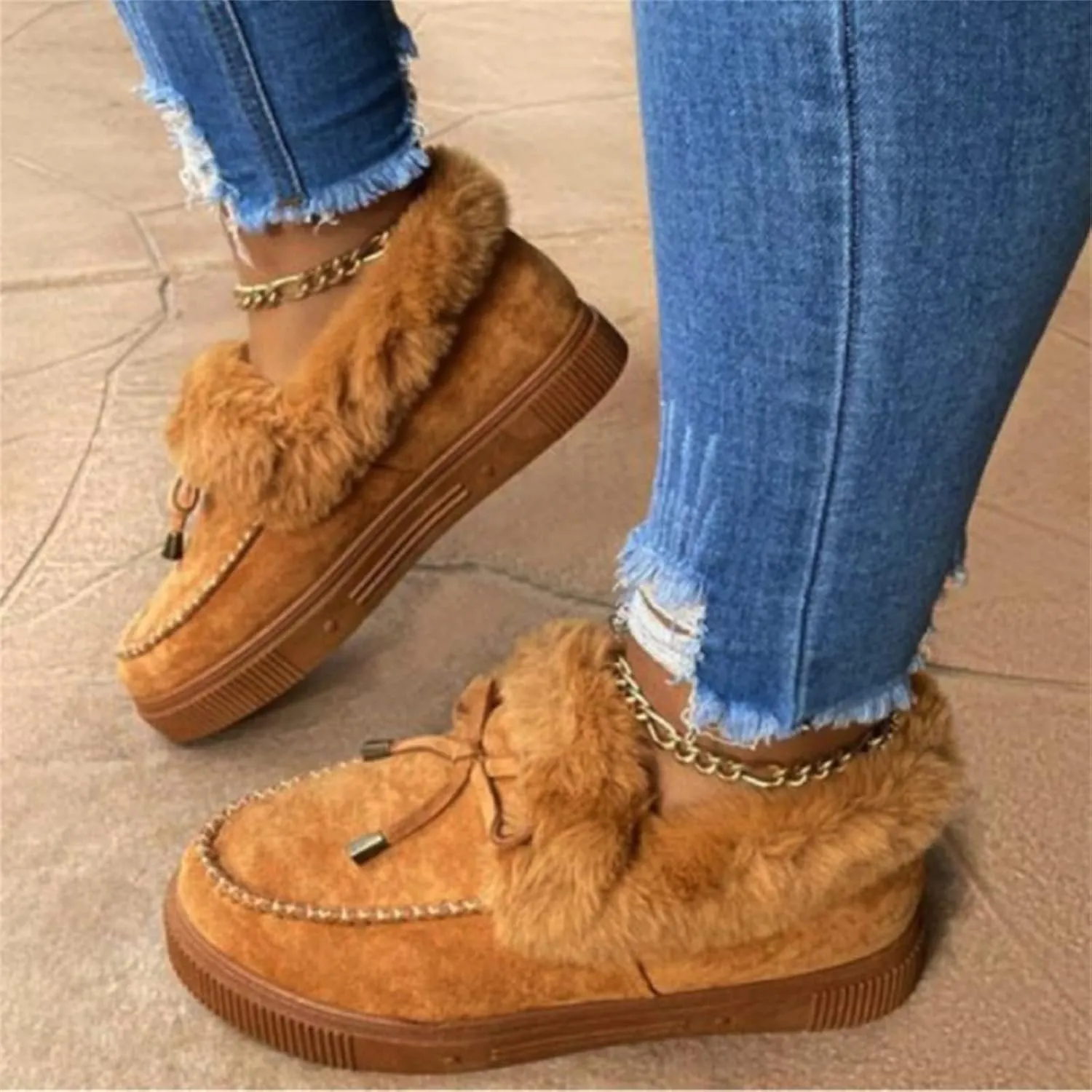 Winter Boots For Women 2024 Snow Boots Warm Ankle Booties Comfortable Slip On Outdoor Fur Lined Walking Loafers Shoes
