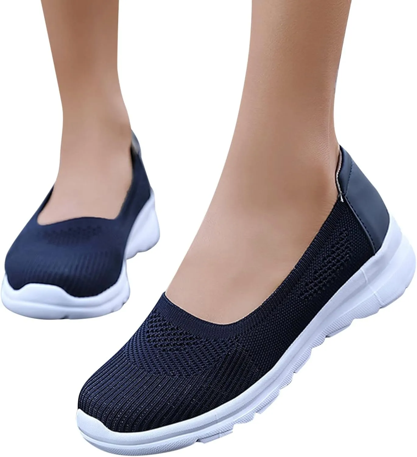 Women Casual Slip On Sneakers Breathable Knit Walking Shoes Lightweight Loafers Non Slip Comfortable Flats