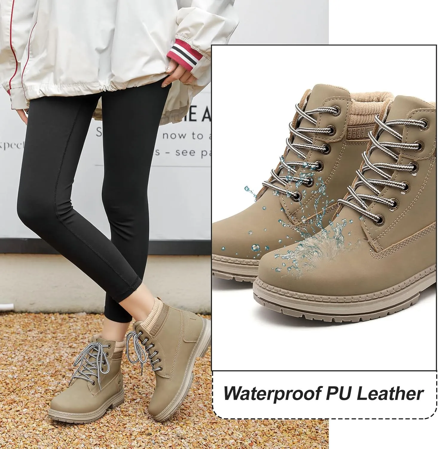 Women Winter Work Boots - Waterproof Hiking Outdoor Lightweight Construction Composite Comfortable Fur