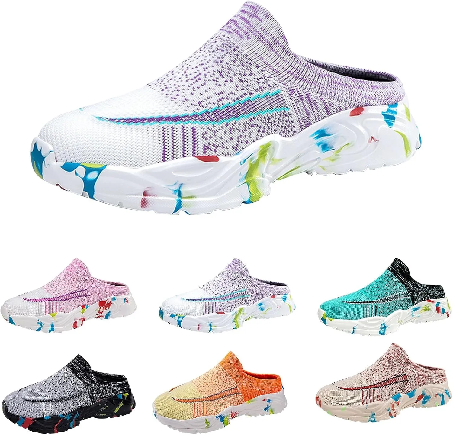Womens Backless Sneakers Mesh Slip-on Mule Shoes Non Slip Work Shoes Women Slip On Casual Shoes Slip On Men's Fashion Sneakers Platform Tennis Shoe Loafers Casual Slip On