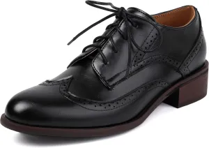 Women's Black Oxfords Vintage Lace Up Chunky Heel Business Formal Dress Oxford Shoes