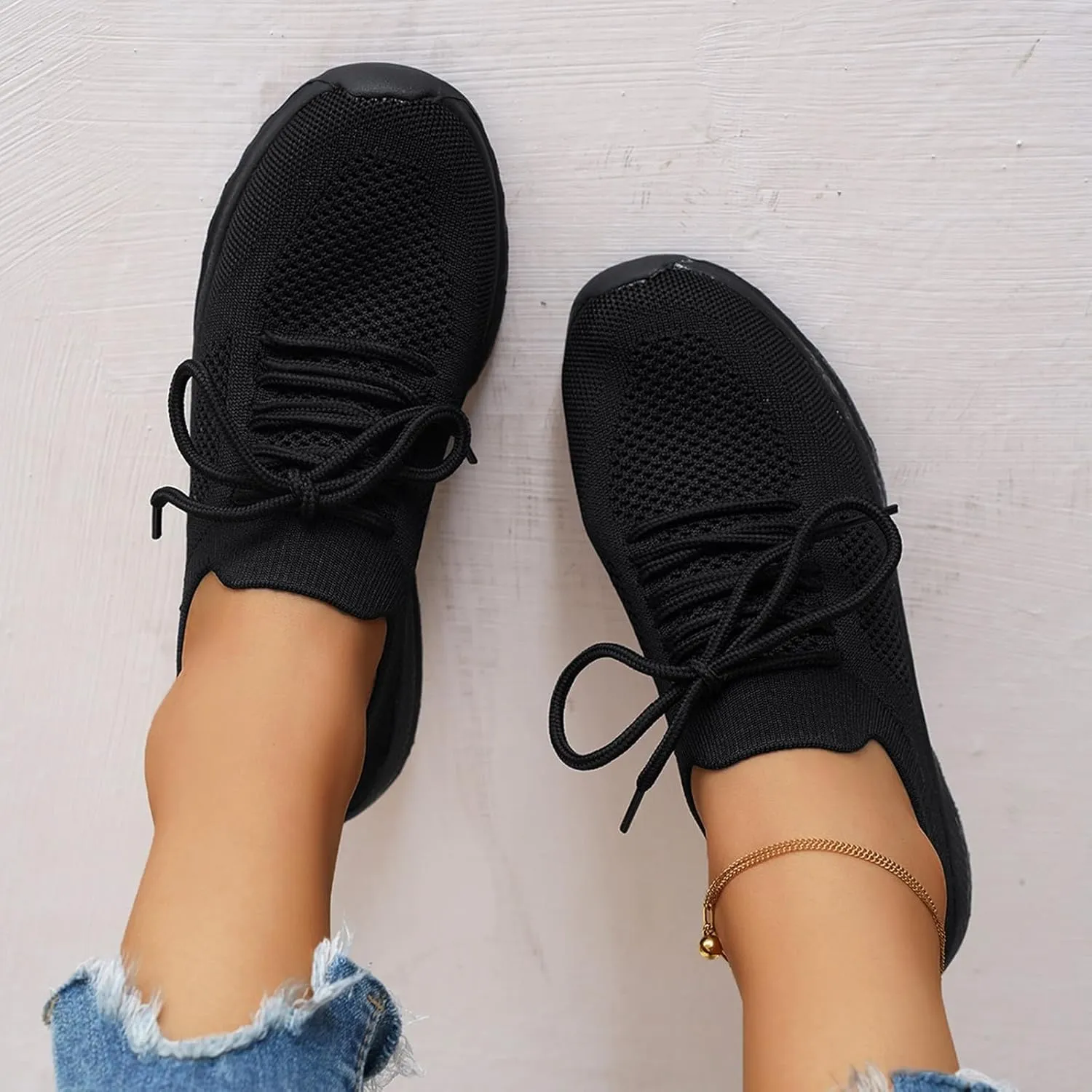 Women's Breathable Elastic Fly Woven Mesh Shoes Platform Thick Sole Classic Rubber Sole Shoes Labor Work Shoe