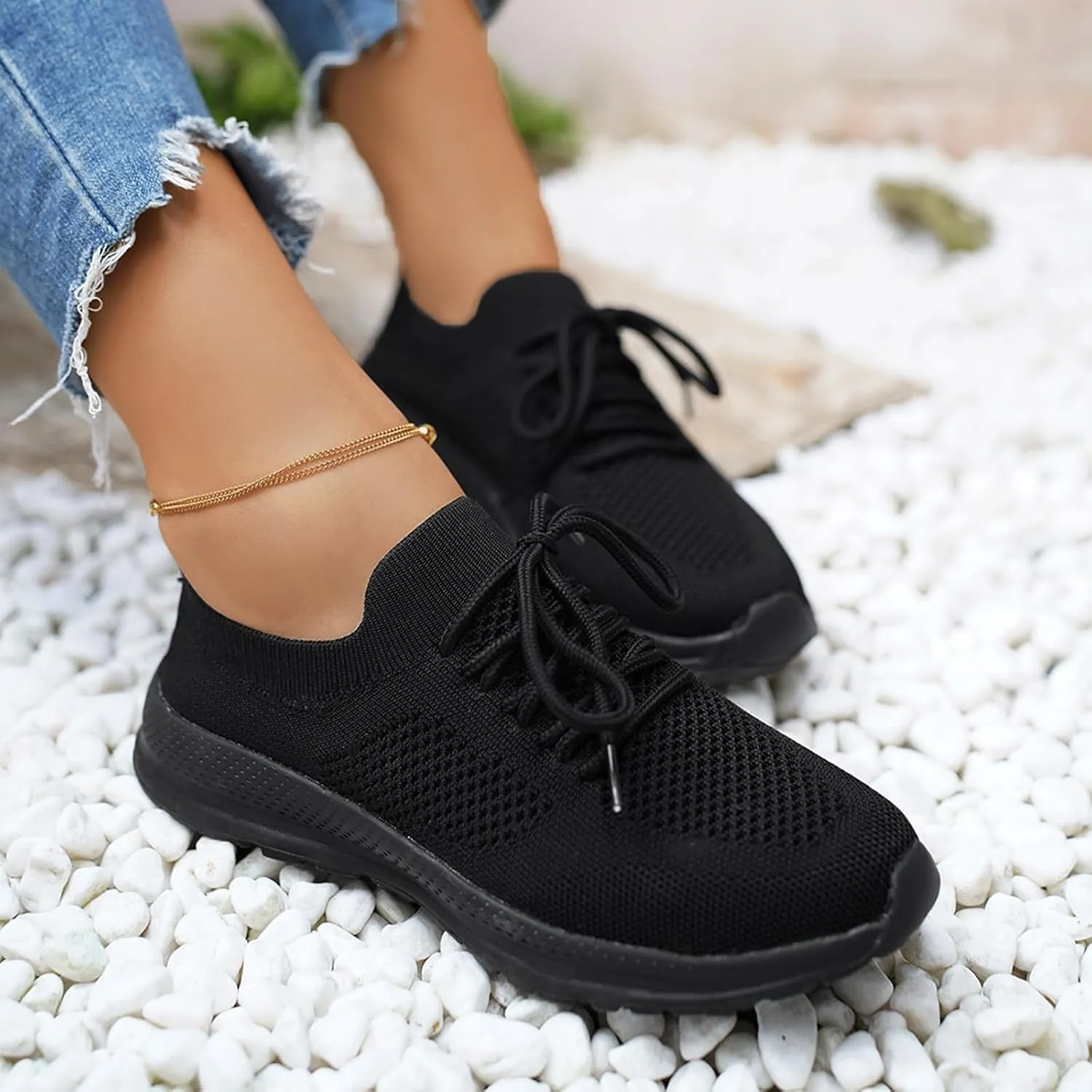 Women's Breathable Elastic Fly Woven Mesh Shoes Platform Thick Sole Classic Rubber Sole Shoes Labor Work Shoe