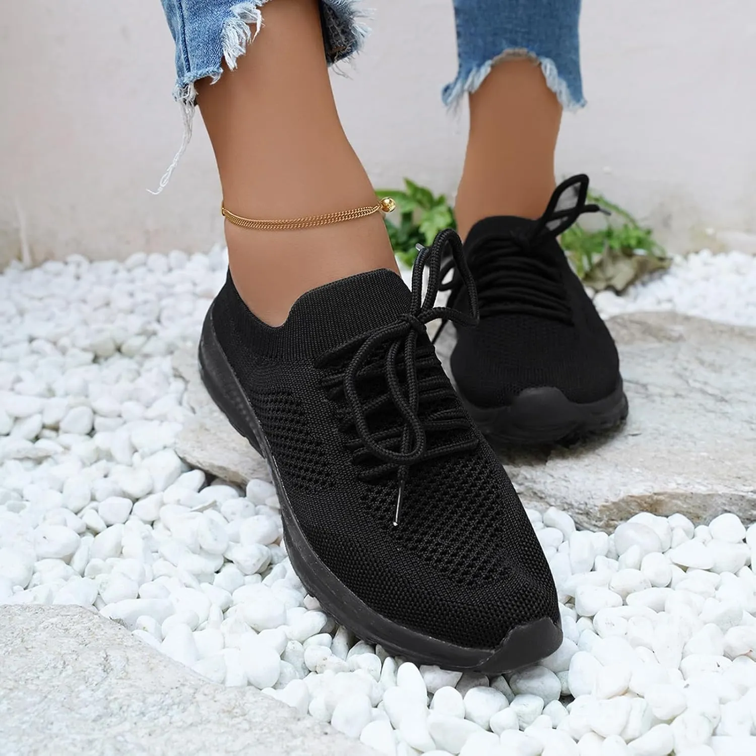 Women's Breathable Elastic Fly Woven Mesh Shoes Platform Thick Sole Classic Rubber Sole Shoes Labor Work Shoe