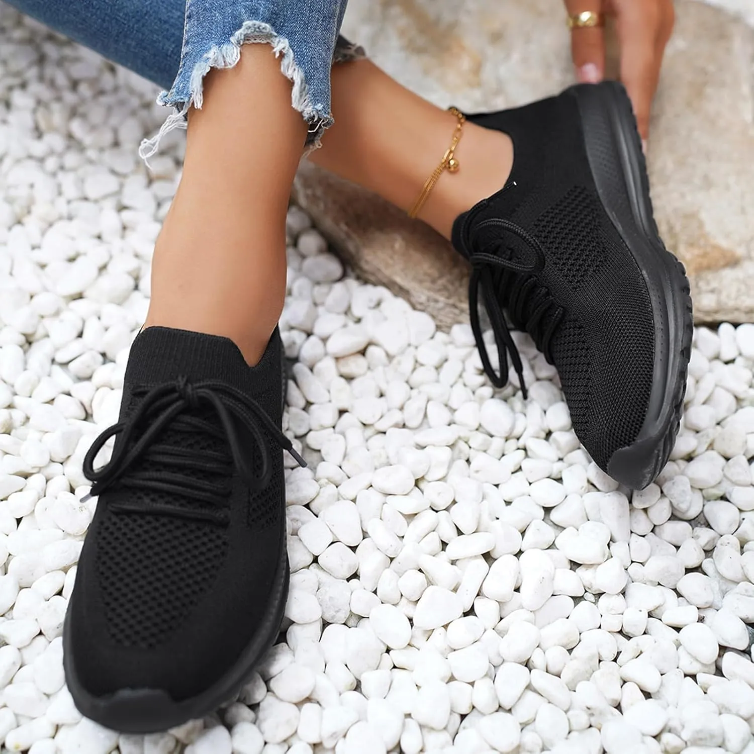 Women's Breathable Elastic Fly Woven Mesh Shoes Platform Thick Sole Classic Rubber Sole Shoes Labor Work Shoe