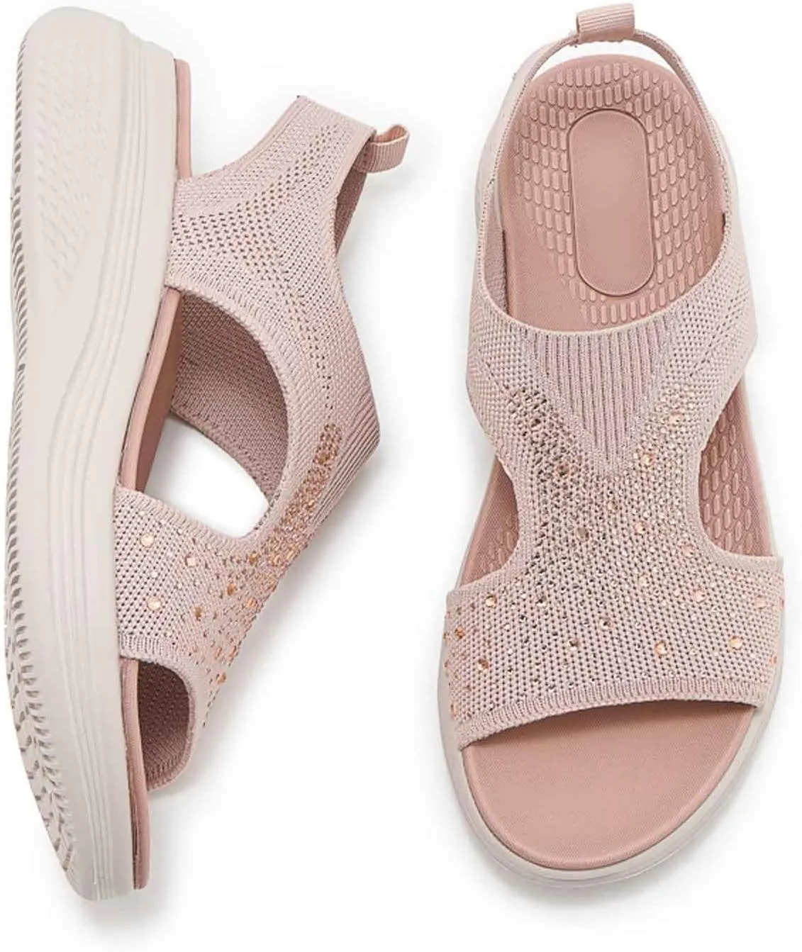Women's Comfortable Open Toe Sandals For Casual Wear Travel Beach Wedding Slip On Flat Shoes Lightweight