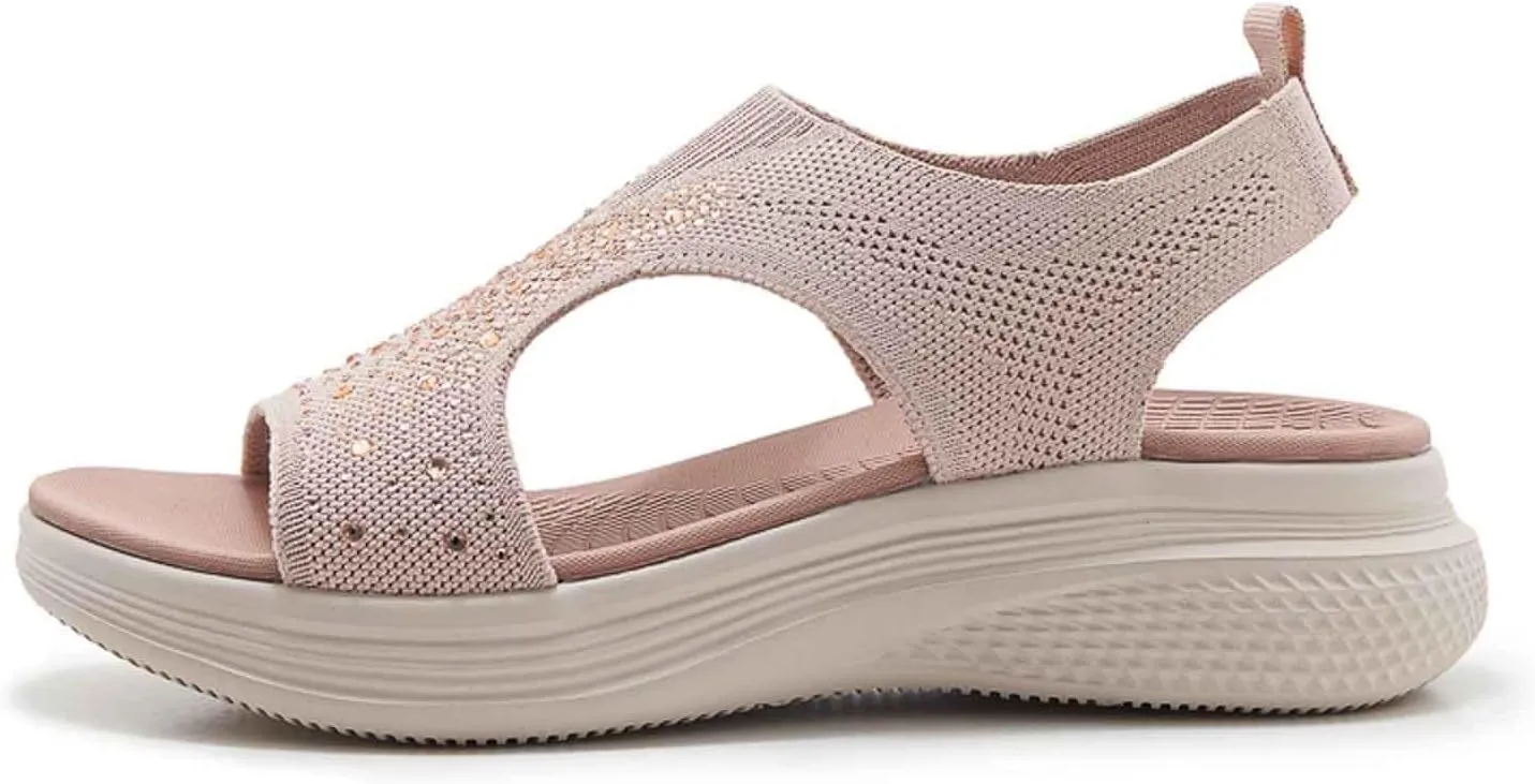 Women's Comfortable Open Toe Sandals For Casual Wear Travel Beach Wedding Slip On Flat Shoes Lightweight
