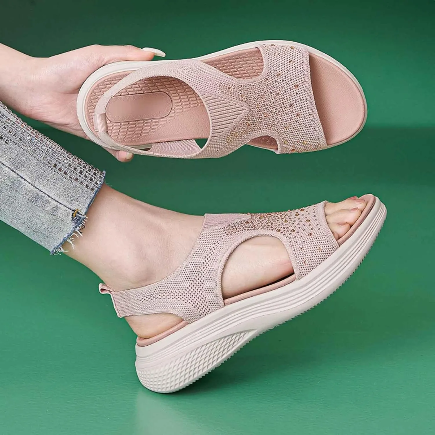 Women's Comfortable Open Toe Sandals For Casual Wear Travel Beach Wedding Slip On Flat Shoes Lightweight