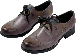 Women's Vintage Leather Oxford Shoes - Perforated Wingtip Lace-Up Oxfords in Colorful Leather