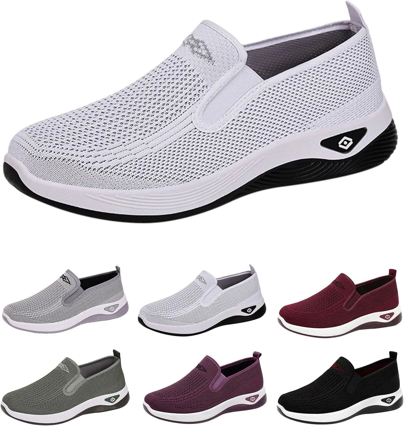 Women's Woven Orthopedic Breathable Soft Shoes Slip On Arch Support Walking Flying Sneakers Comfortable Wide Width Walking Shoes