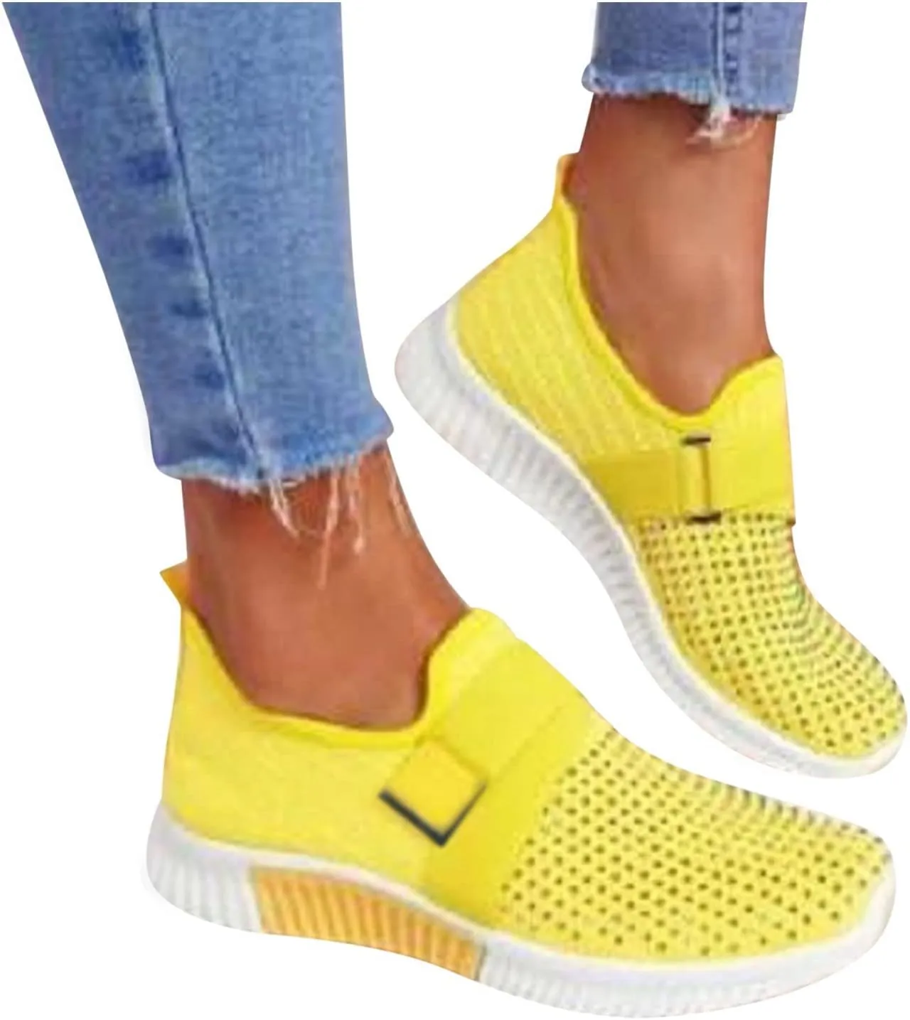 ZSpzx Arch Support Mesh Flats Shoes for Women Comfort Walking Sneakers Slip On Lightweight Comfy Breathable Slip On Shoes with Elastic Band Mesh Trainers Casual Low Top Shoes for Jogging Running